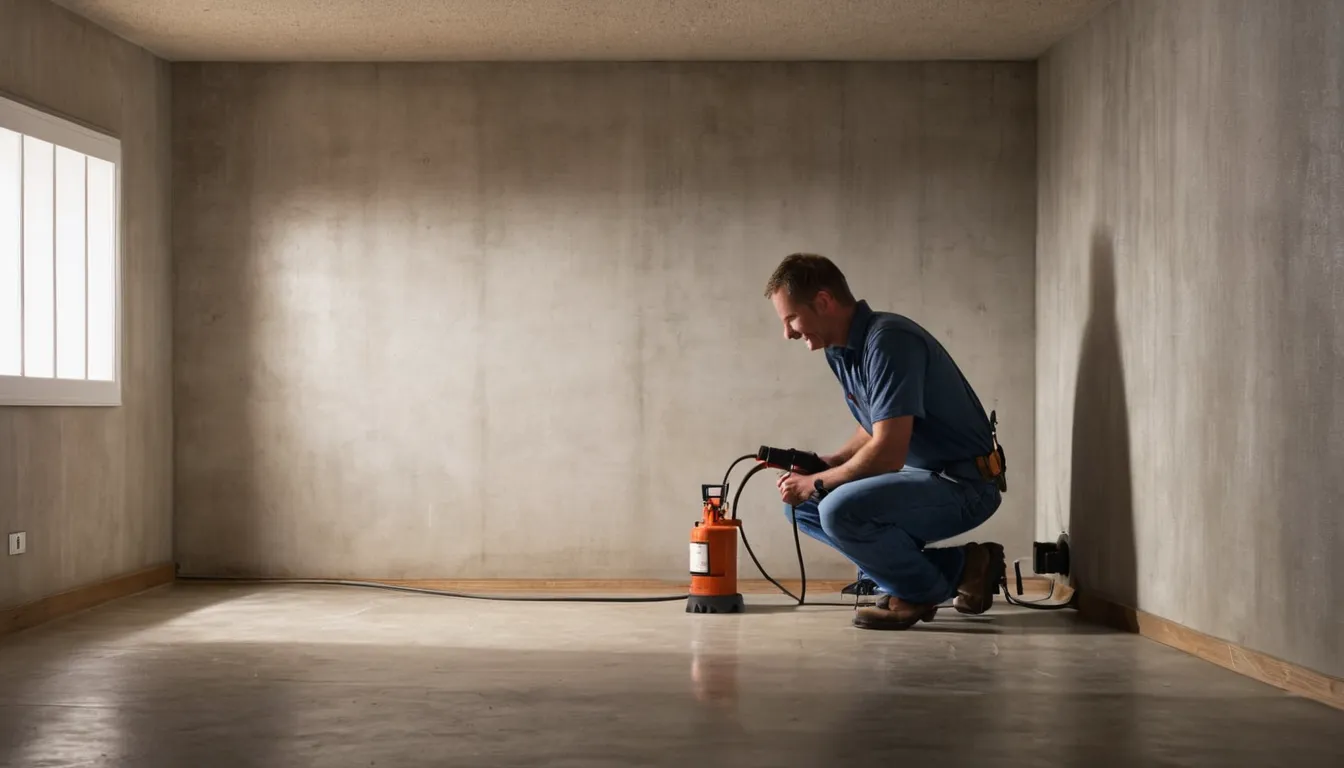 A provider inspecting a basement foundation wall for termite damage in a Akron home